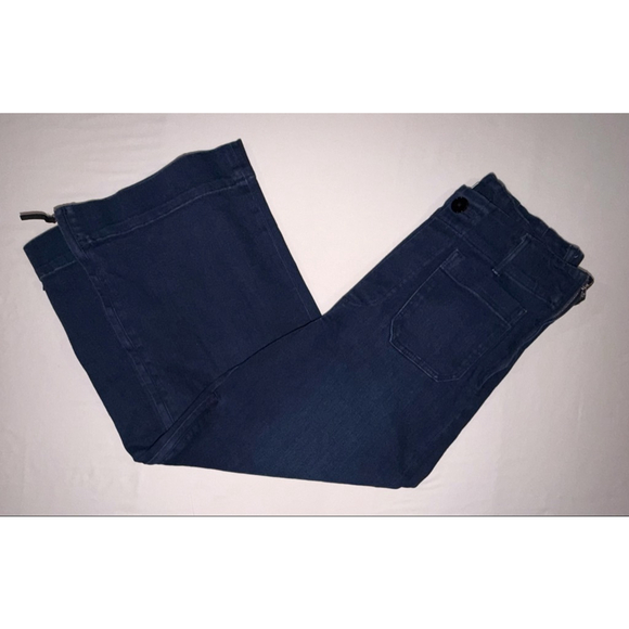 Maeve Anthropologie The Colette Pant 32 Dark Wash Denim Zippers Crop Wide Leg - Picture 15 of 15
